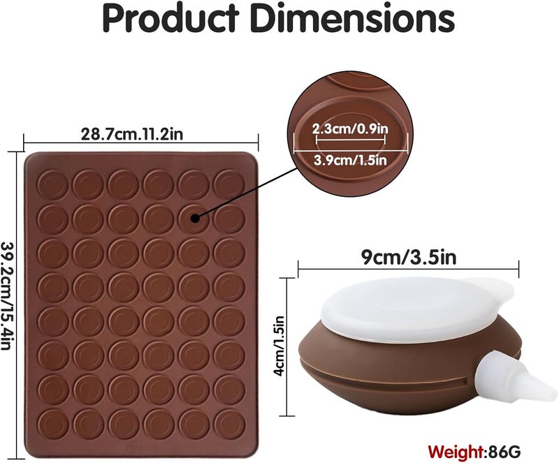 XPAPOV Silicone Macaron Baking Kit, 48 Capacity Macaron Silicone Mat and Decorating Piping Pot with 3 nozzles, Non stick Reusable Macaroon Baking Supplies (Brown) - Image 2